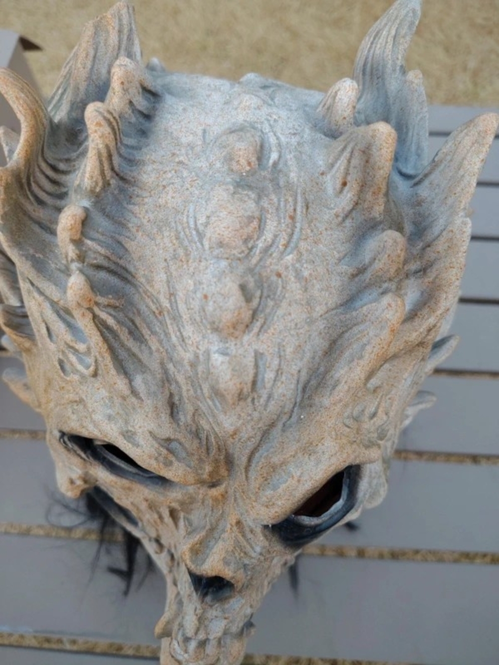 Beige Textured Dragon Skull Wall Art Mask - Decorative Home Sculpture